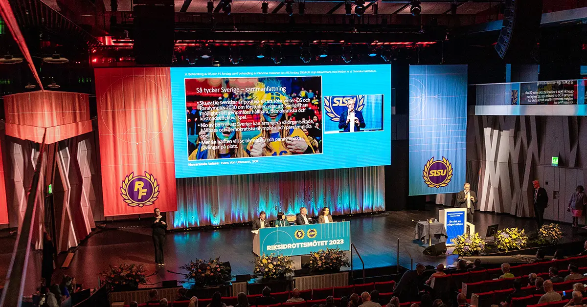 Bild på scenen från Riksidrottsmötet 2023 i Uppsala